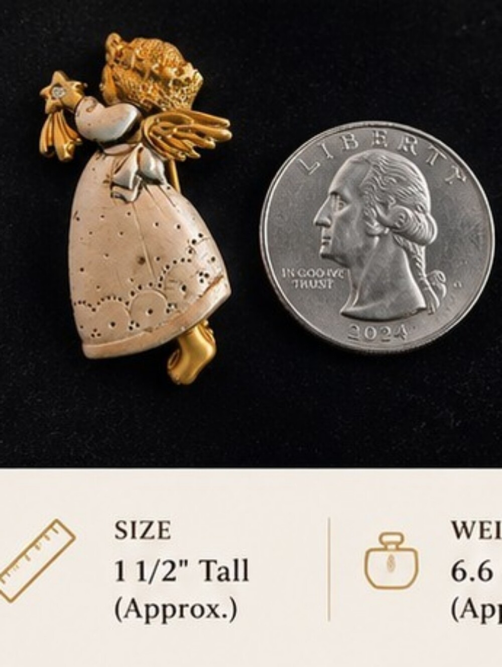 Vintage Danecraft Angel Brooch Gold Tone Cream Enamel Christmas Pin Signed - Picture 6 of 9